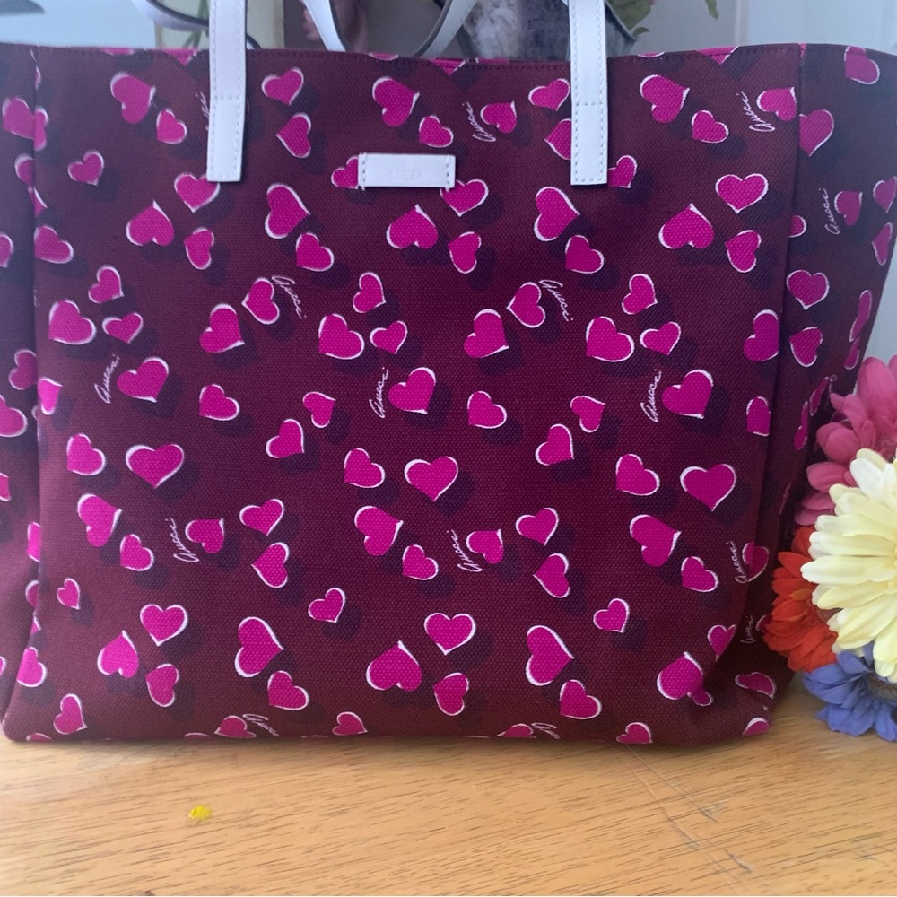 Like New Gucci Maroon and Pink Heart Tote Bag